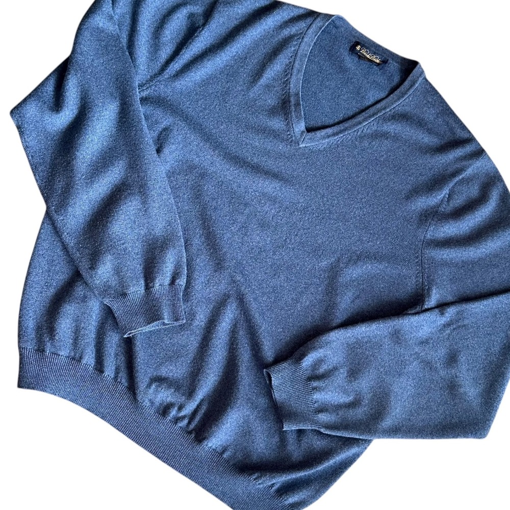 Brooks Brothers Sweater Men's Extra Large XL Blue V-Neck Merino Wool Blend